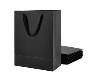 Customized luxury shopping gift with cotton handle high-grade matte black embossed large laminated paper bag