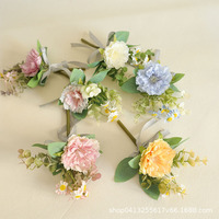 Buket Bunga Chamomile Peony Eucalyptus Daisy Buatan Tangan dengan Pinggiran Bakar, Hiasan Dinding Pernikahan, Rangkaian Bunga Vas Bingkai Foto