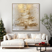 Décoration murale moderne abstraite de Noël en toile, peinte à la main, avec cadre en bois, pour la maison