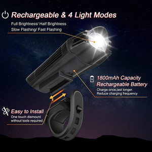 ไฟจักรยาน LED ด้านหน้าและด้านหลังแบบชาร์จไฟได้ 4 โหมด IPX4 กันน้ำสำหรับการขี่จักรยานอุปกรณ์ขี่จักรยานเสือภูเขา - Product Image 3
