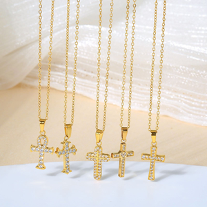 Colar com Pingente Crucifixo de Zircônia Cúbica Micro Cruzada em Aço Inoxidável - Joia Religiosa de Fé - Lançamento Quente - Product Image 1