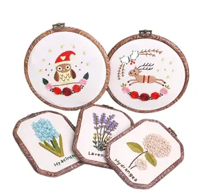 Embroidery Imitated Wood Plastic Display Frame, Reusable Rectangular Circle, Oval Octagonal Hoops