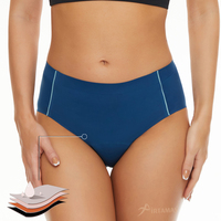 Culotte menstruelle OEM bleu marine 4 couches anti-fuite respirante réutilisable sans couture pour femme, maillot de bain menstruel