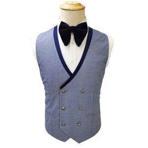 Real un botón moda fiesta trajes cuello en V cierre cuello <span class=keywords><strong>Slim</strong></span> <span class=keywords><strong>Fit</strong></span> negocios 3 piezas <span class=keywords><strong>azul</strong></span> <span class=keywords><strong>marino</strong></span> trajes para hombres MS7068 - Product Image 4
