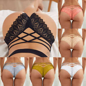 Mid-rise Sexy Hot Sale High-end Lace Women's Underwear Bow Cross Strap Women's <strong>Briefs</strong> - Product Image 5