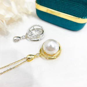 WENCHI S925 <b>Silver</b> Pendant Empty Holder DIY Fashion <b>Necklace</b> with 11-12mm Bead 10585 <b>Diamond</b> Accessories China - Product Image 2