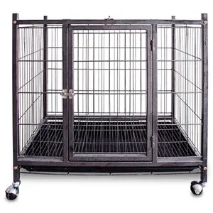 Safe door lock Square tube metal wire heavy duty dog cage crate with 4 wheels ABS Tray Philippines sale