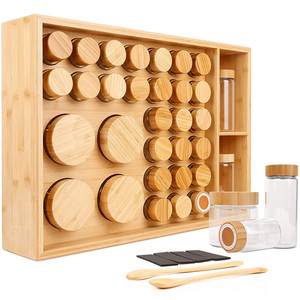New Arrival Bamboo Spice Rack Organizer 32 Spice Jars Bamboo Wood Spice Organizer