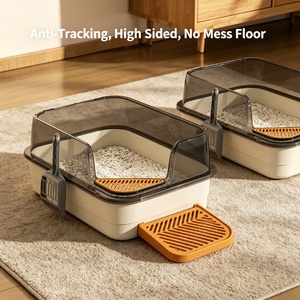 Bac à litière pour chat XXL moderne, grand format, côtés hauts de 70 cm, ouverture supérieure, design esthétique, anti-éclaboussures pour chats de grande taille - Product Image 1