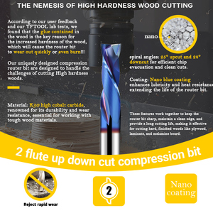 CNC 4mm 6mm hai sáo xoắn ốc lên và xuống nén cuối nhà máy cho gỗ 1/4 Carbide cắt endmill 2F 3/8 Bộ định tuyến nén bit - Product Image 2