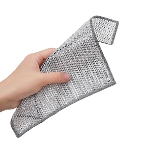 Paño de limpieza de alambre de acero plateado que reemplaza a la esponja de alambre de acero, cepillo de cocina de doble capa para ollas, práctico utensilio metálico. - Product Image 1