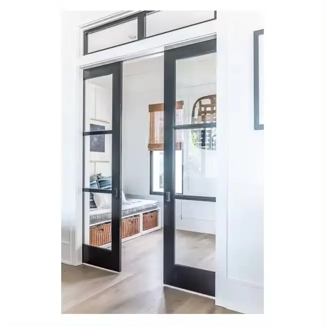 أبواب المطبخ الداخلية المنزلقة ذات إطار خشبي وباب بجيب من الزجاج المقوى