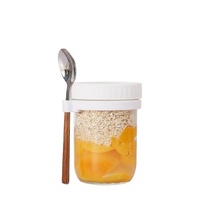Vente en gros de bocaux d'avoine de nuit de 10oz 300ml avec couvercle et cuillère bocaux en verre à flocons d'avoine avec couvercle pour le petit déjeuner