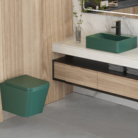 Meubles de salle de bain indépendants pour petite salle de douche, avec toilettes intégrées, style boutique, design rétro, sanitaires, couleur kaki, pour personnes à mobilité réduite