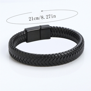 Bracelet en cuir PU tressé de style punk minimaliste avec fermoir magnétique en alliage, bracelet pour homme tissé à la main, bijoux - Product Image 5