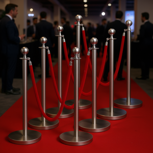 8 Poteaux de signalisation en acier inoxydable avec 4 cordes en velours rouge, base creuse, pour le contrôle des foules et les événements de tapis rouge - Product Image 2