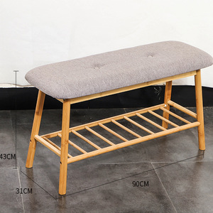Minimalist Entryway Shoe Bench With Storage 90Cm Gray Cushion <b>Bamboo</b> Frame Living Room <b>Stool</b> - Product Image 1