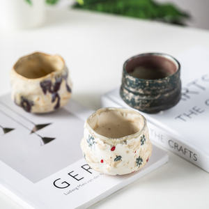 和風 不規則 手描き レストラン 陶器 ティーマグ レトロ リアクティブ釉 ハンドメイド 高級食器 取っ手なし 陶芸カップ - Product Image 5