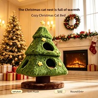 Arbre à chat de Noël en peluche de 116 cm, maisonnette à chat à deux niveaux avec oreillers étoiles, lit pour chat vert, meubles pour chats d'intérieur