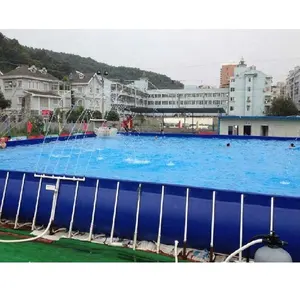 Çok fonksiyonlu şişme çerçeve havuzu çin büyük zemin çelik duvar dikdörtgen Metal yapı iskeletli yüzme havuzu satılık