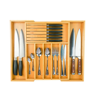 Bamboo Expandable Cutlery Utensil Tray Storage <b>Drawer</b> Adjustable Utensils Kitchen Organizer with 7 Expandable Compartments - Product Image 1