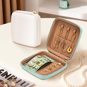Custom Logo Leather Jewelry Box with Zipper Closure Portable Travel Jewelry Case Organizer for Necklaces Earrings <strong>Rings</strong> <strong>Storage</strong> - Product Image 3