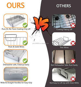 Bandeja para Asar de 15 Pulgadas, Bandeja Grande para Asar Pavo, Bandeja para Lasaña con Rejilla en V y Rejilla de Enfriamiento, Juego de Acero Inoxidable para Acción de Gracias y Navidad - Product Image 3