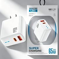 Cargador Rápido USB Tipo C PD de 65W con 2 Puertos, Enchufe EU/US, Cargador de Pared USB-C para Teléfono Móvil