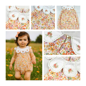 Vestido de Bebé Estilo Vintage con Estampado Floral y Cuello Bordado a Mano, Vestido de Algodón Suave para Niña Pequeña para Primavera/Verano - Product Image 2
