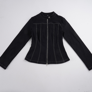 Vintage Stitch Double <b>Zipper</b> Stand Collar Crop Jacket Slim Fit American Street Hot Girl Trendy Flattering Short Jacket - Product Image 6