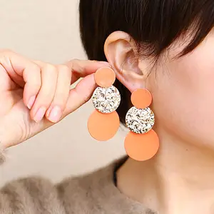 Wholesale Gradient Color Geometric Statement Earrings Leaf Circle Hollow Women Earrings For Party