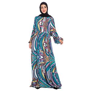 Moda de Oriente Medio <span class=keywords><strong>verano</strong></span> Abaya para adultos mujeres musulmanas ropa de talla grande <span class=keywords><strong>con</strong></span> cuello delgado mangas plisadas vestido estampado-6118 - Product Image 6