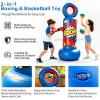 Sac de frappe gonflable pour enfants, ensemble de boxe et panier de basket sur pied 2-en-1, jouet sportif anti-stress, jeu de lancer pour intérieur et extérieur