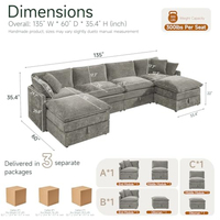 Modulares Sofa mit Stauraum U-Form Ecksofa Chenille Cloud Couch Übergroßes Stoffsofa 6-Sitzer Tiefsitz-Sofa für Wohnzimmer