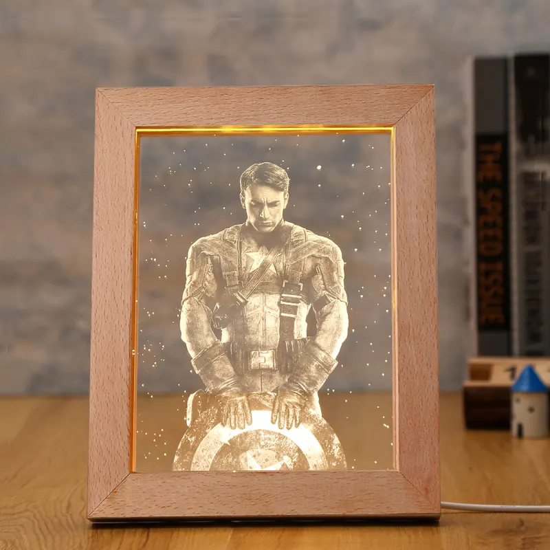 Commercio all'ingrosso di Legno 3D LED Amore Photo Frame Personalizzato Disegni di Nozze Decorativo di Legno del Display Foto Cornice per Foto In Acrilico