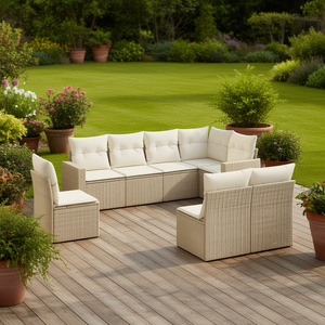 Ensemble de canapés de jardin en rotin beige réglable 6 places, mobilier d'extérieur au design contemporain avec structure en osier - Product Image 2
