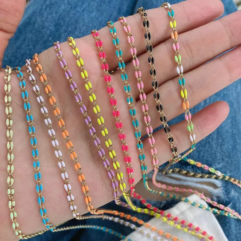 2024 nouveau collier plaqué or chaînes bricolage accessoires laiton arc-en-ciel émail chaînes pour femmes fabrication de bijoux