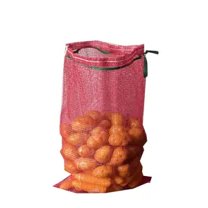 Factory China PP Tubular Leno Mesh Net Bag With PE Drawstring For Packing Potato Onions Maize Garlic Ginger Firewood
