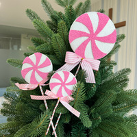 Rosa Umweltfreundliche Luxus-Schaumstoff-Lollipop-Schleifen |   12cm Niedliche Modische Hängedekoration für Weihnachtsbaum & Kranz