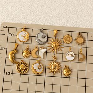 Colección Sol y Luna, Colgantes de Acero Inoxidable Chapados en Oro PVD de 18K para Niños, para Hacer Joyería DIY |   Amuletos de Estrella Radiante - Product Image 5