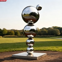 Sculpture de sphères empilées YOUFINE en acier inoxydable poli miroir, statue moderne en métal pour aménagement paysager de parcs et de places publiques