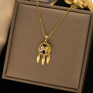 [Gorgeousxx] Collar con Colgante de Trébol de la Suerte Único, Cadena de Acero de Titanio para Mujer, Joyería con Atrapasueños - Product Image 2