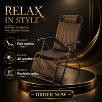 Chaise longue de jardin pliable en rotin tressé, chaise longue d'extérieur avec appui-tête et repose-pieds, capacité de charge de 220 lb