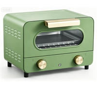 Four grille-pain rétro 12L avec poignée et boutons dorés, boîtier métallique pour griller, cuire et réchauffer