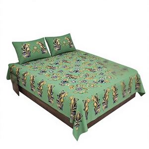 HEAVENBIRDS Sábanas Planas de Algodón de Primera Calidad con Estampado de Plantas Hecho a Mano en India, 2 Fundas de Almohada Incluidas, 300 Hilos - Product Image 1