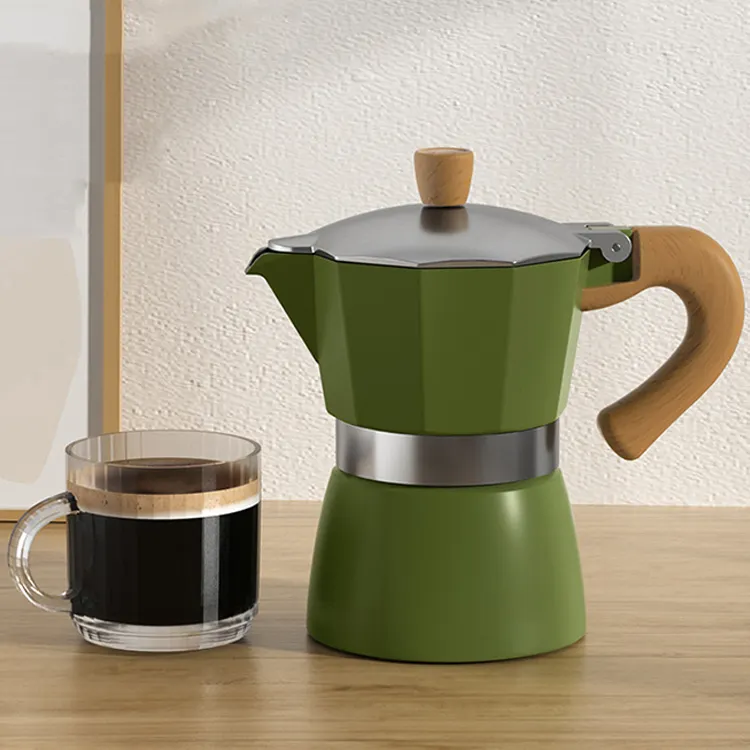 high quality Espresso Coffee Maker camping Moka Pot with Wood Pot Aluminum Metal CLASSIC Durable Coffee Tea Tools