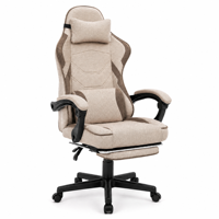 Chaise de jeu ergonomique avec repose-pieds pivotante inclinable en tissu, chaise de bureau ergonomique réglable en hauteur lombaire personnalisable