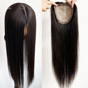 Prothèse capillaire pour femme de 22 pouces, base en soie 6x6, avec contour en PU et clips, 15x16cm, en cheveux naturels, pour femmes blanches, pour couvrir les cheveux blancs - Product Image 2