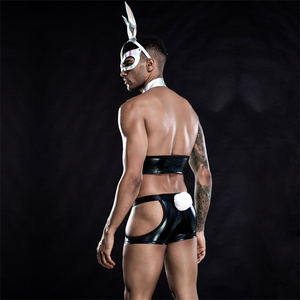 Costume de lapin pour <span class=keywords><strong>homme</strong></span> adulte <span class=keywords><strong>sexy</strong></span> pour fête, vente en gros d'usine, masque, haut, short, queue, quatre pièces - Product Image 6