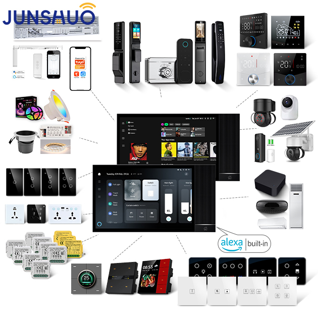 2025 JUNSHUO 8\" Smart Home Control Panel with Alexa Voice & Touch Screen App Controlled Asian/US/EU Standard New Design